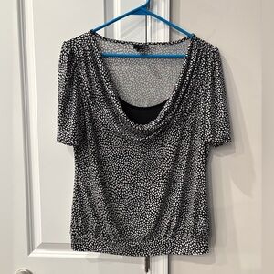East 5th Black and White Drape Neck Blouse